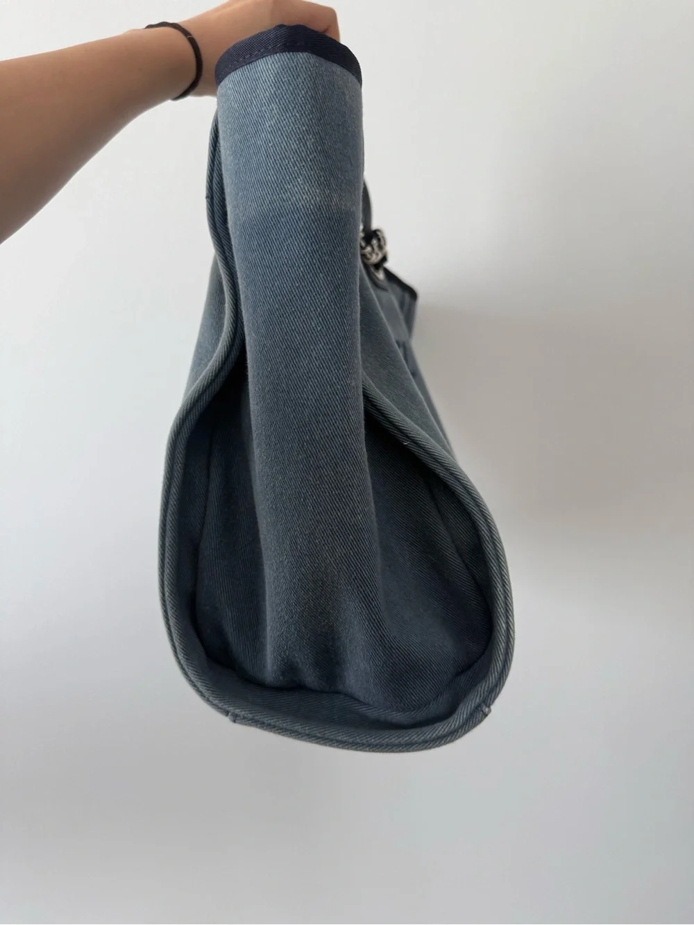 CHANEL Denim Blue Canvas Medium Deauville Sequins Tote